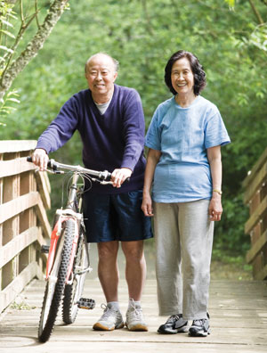 asian couple in casual clothes in nature